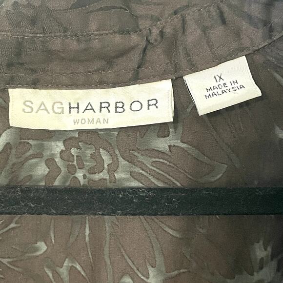 Sag Harbor Brown Sheer Floral Button Front Blouse 1X - Picture 7 of 8
